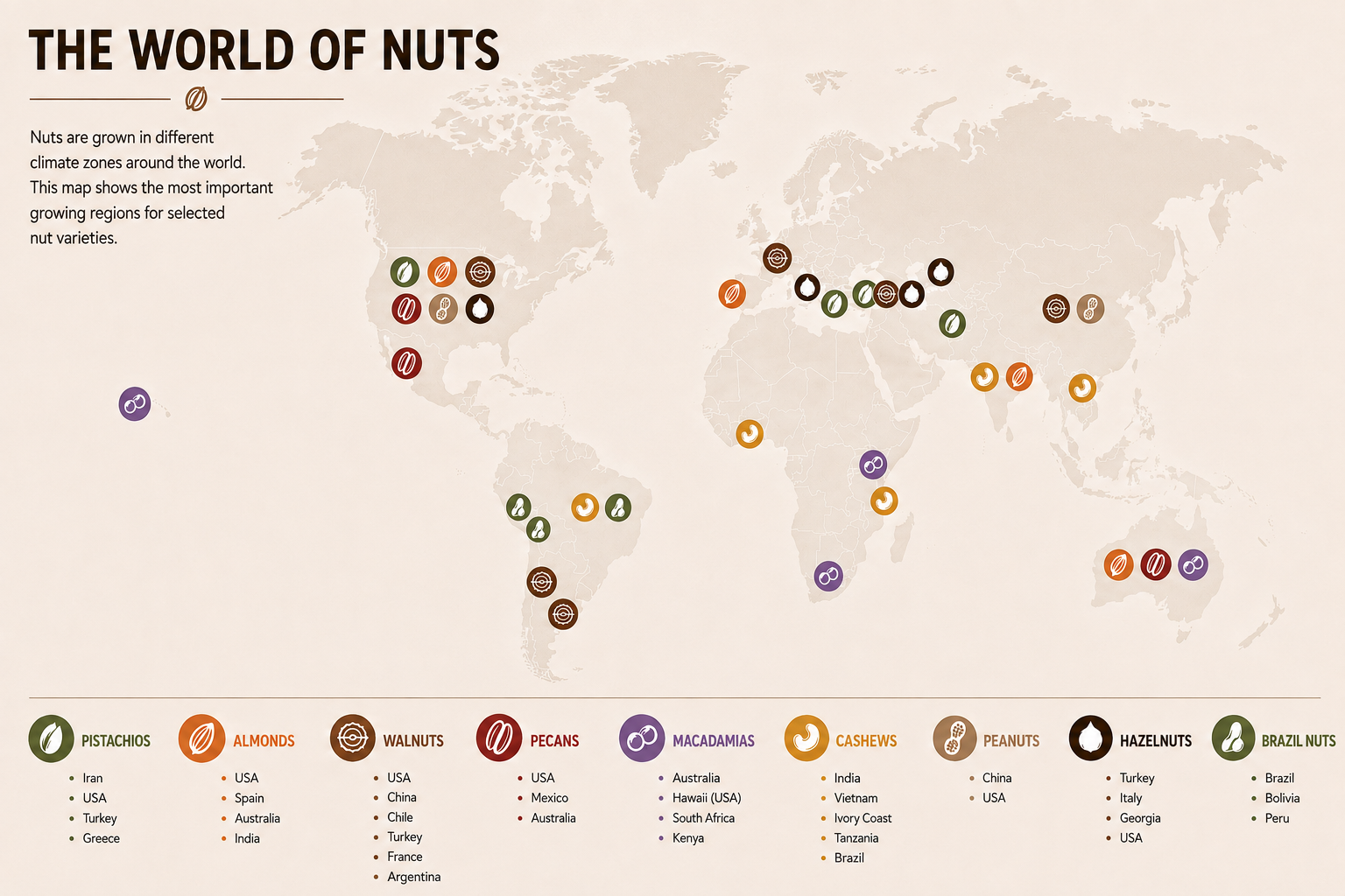 Map of global nut production regions