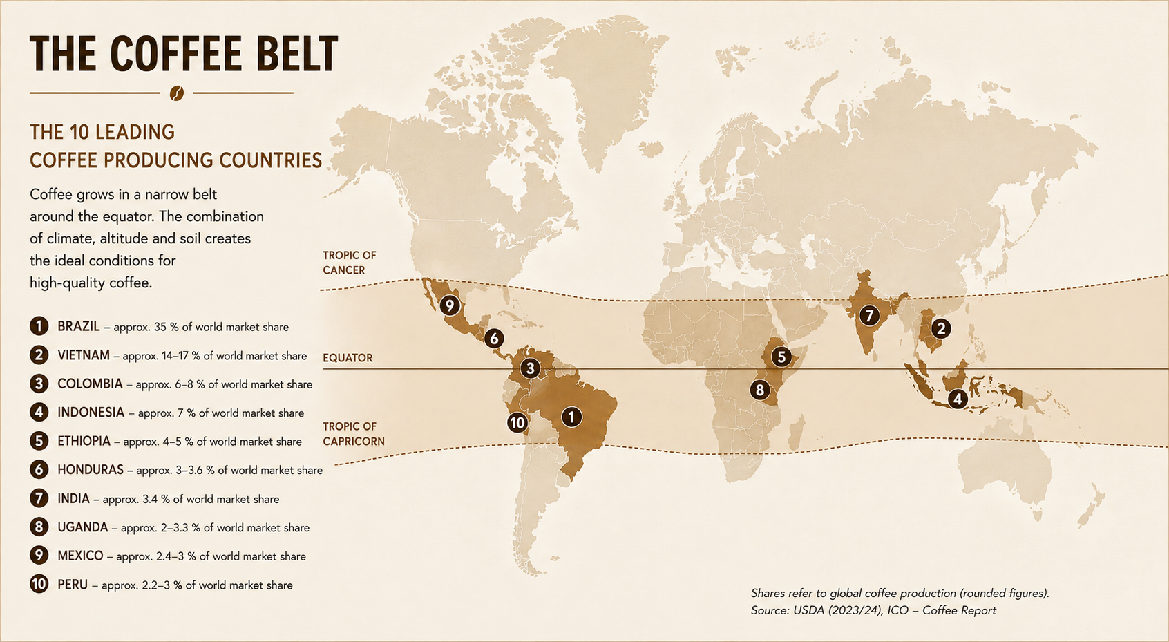 The Coffee Belt – 10 leading coffee producing countries